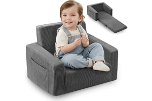 Toddler Couch Fold Out, كُرْسِي أَرِيكَة لِلْأَطْفَال Convertible Kids Sofa Chair for Ages 1-5, Baby Sofa Chair (Grey)