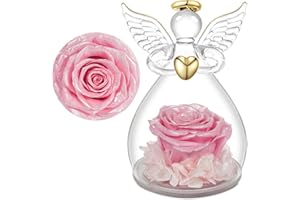 Yamonic Rose Eternelle Cadeau Maman,Ange Figurine en Verre avec Fleur Eternelle Cadeau Femme,Cadeau Anniversaire Femme,Ange Décoration Noel,Cadeau Mamie,Ange Gardien,Cadeau Noël/Fête des Mères