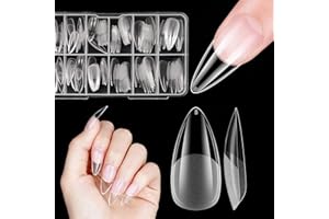 VENARES Średnie migdałowe żelowe tipsy do paznokci, 120 sztuk, miękkie, 12 rozmiarów, pełne pokrycie, krótkie, pre-buff