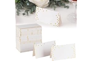 HSYTEK 50 Stück Tischkarten Hochzeit, Blanko Tischkarten Geburtstag, Goldfolien Punkten Platzkarten, 9x11.4 cm Tischkärtchen für Hochzeit, Kommunion, Geburtstag, Produktetiketten (Gold)