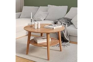 skølm Mjölnir Couchtisch rund – Wohnzimmertisch Holz – Hochwertiger Beistelltisch für Wohnzimmer – Coffee Table aus Eiche Massivholz, Natur dunkel geölt – Sofatisch mit Ablage – Couch Tisch Ø70 cm