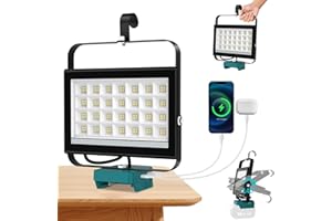 Lampada LED Ricaricabile per Makita Batteria 18V, T-SUN 100W 6500LM Faretto Ricaricabile Portatile con Type C/USB Lampada da Lavoro Faretto per Garage, Emergenza, Campeggio, Cantiere (Senza Batteria)