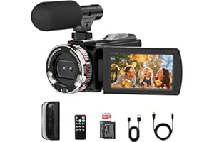 Euiivnt 4K Camcorder Video Camera, Vlogging Camera for YouTube with External Mic, Digital Zoom & 3.0” Flip Screen, 2 Batteries, 64GB Card & Remote Control (64MP CAM)