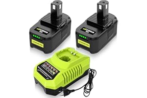 BOETPCR 2 pièce P108 Remplacement pour Ryobi Batterie 18V 5.5Ah + P117 Chargeur RB18L50 RB18L40 RB18L25 RB18L15 RB18L13 P108 P107 P104 P102 P103 avec Indicateur LED