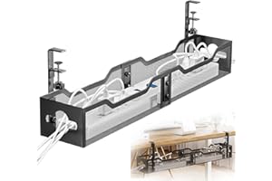 BUITHAFU Organizador de Cables Escritorio,Bandeja Cables Escritorio de 25'' / 64 cm,Montaje sin taladros con Abrazaderas Protectoras, para Esconder Cables en tu Oficina o en tu Casa, 64x19x12CM