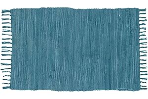 EXMA Alfombra Jarapa Azul, Estilo Hindu, Alfombra 100% Algodon, Alfombra de Colores con Flecos, Medida 60x40 [7351102-1]