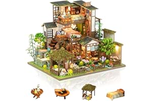 Foyucool Maison Miniature en Bois, Kit Créatif avec Meubles Détaillés, Maquette à Construire pour Adultes et Adolescents, Cadeau Créatif pour Anniversaire ou Noël, Cour de Printemps de Bambou