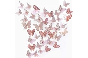 BEIHUAZI Papillons Decoration 3D Papillon Stickers pour Stickers Muraux Maison Salon Chambre d’enfants/filles Décor de fête decoratifs mariage (36 PCS Rose Rouge)