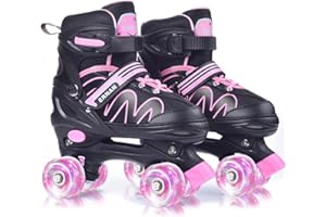 ERNAN Roller Enfant Filles et Garçons,Patin a Roulette Enfant 4 Taille Réglable, Roller Quad Enfant avec 8 Roues Lumineuses. Patins à roulettes pour Enfants pour débutants