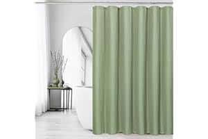 Bingobang Shower Curtains Set for Bathroom with 12 Hooks, Mould Mildew Proof Resistant, Waffle Fabric Bath Bathtub Curtain Washable for Wet Room (Sage Green, 71 x 71 Inch)