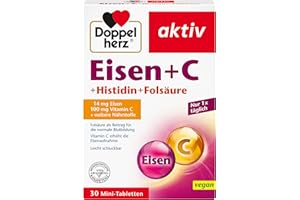 ‎DOPPELHERZ Doppelherz Eisen + C + Histidin + Folsäure - Folsäure als Beitrag für die normale Blutbildung - Vitamin C erhöht die Eisenaufnahme - 30 leicht schluckbare Mini-Tabletten