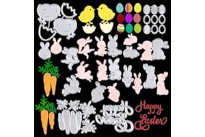 BOFUNX 5 Sets Easter Cutting Dies Happy Easter, Bunny, Carrots, Easter Eggs Chick Dies for Card Making Scrapbooking Paper Craft
