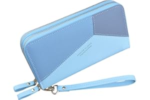 YIXUAN Portafoglio Donna con Doppia Cerniera Porta Monete Portafoglio in Pelle PU da Donna Portafoglio per Telefono Grande Capacità Portafoglio con Slot per Schede Multiple Portafoglio da Polso (Blu4)