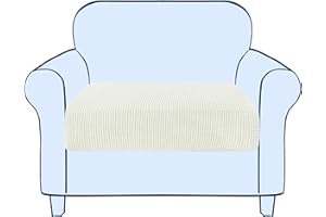 subrtex Sofa Seat Cushion Covers Stretch Polyester Fabric Seat Cushion Protector (1 Seater, Cream)