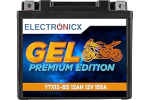 Electronicx GEL YTX12-BS 12V 12Ah – Batteria moto GEL senza manutenzione, sigillata, anti-perdita – Scooter, quad, moto, ciclomotore – Alta potenza, compatta e resistente -151×87×130 mm