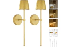 ABOHU Juego de 2 Apliques de Pared Que Funcionan con Pilas, USB Recargable Apliques Sin Cable Batteria Regulable con Control Remoto y Bombillas Carga Desmontables, para Salón, Dormitorio (Oro)