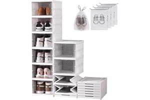 Wuciray Scatole Scarpe Porta Trasparenti 6 Piani Pieghevole Contenitori Organizzatore Portascarpe Scarpiera Shoe Box