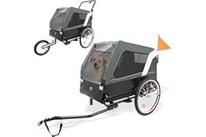 BSWAY DAISTERN Remolque Bicicleta para Perros 3-en-1, Carro Cochecito Plegable Mascotas Carga MAX 45KG, Carrito Perro con Cojín Cómodo, Tela Oxford 600D, Fácil de Instalar con Diversos Sistemas de Freno