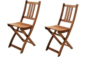 JUNADO SAM 2er Set Akazien-Holz Gartenstuhl, ideal für Balkon, Garten Terrasse, zusammenklappbar