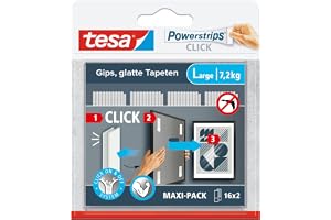 tesa Powerstrips CLICK Large - 16 x 2 stycken | Kardborreplattor för att fästa och ta bort tavelramar och väggdekorationer ut