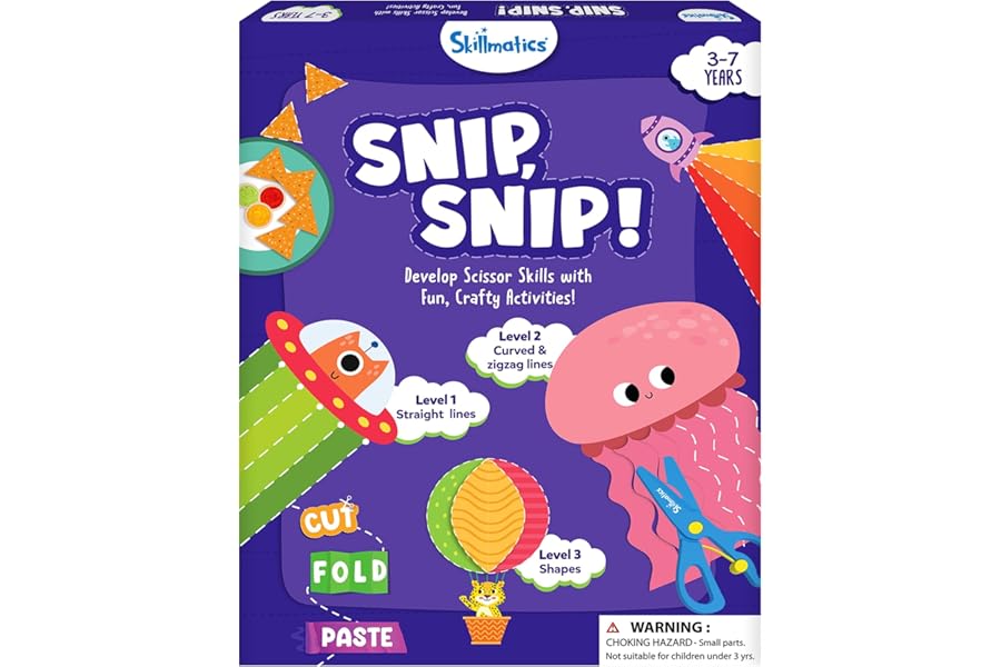 Skillmatics Scissor Skills Activity Book - Snip Snip, 25 Fun Cutting & Creative Activities for Preschoolers, 2 Child-Safe Scissors, Fine Motor Skills, Felt Craft Kit, Gifts for Kids Ages 3, 4, 5, 6, 7