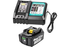 MoeuGreenBattX Batterie de Rechange pour Makita 18V : 1 pièce 5,0 Ah Li-ION d'origine pour BL1850B BL1860B 194205-3 LXT-400 - DC18RC Chargeur Rapide Compatible avec Batterie Makita