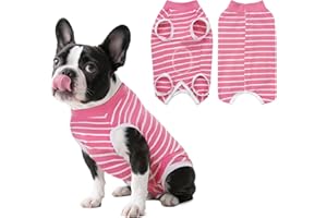 PawSailor Combinaison de Récupération Chien Femelle et Mâle Rayé, Combinaison Médicale pour Chien, Gilet de Récupération Chirurgicale pour Animaux en Coton Doux, Protection des Plaies, Rose XL