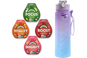 Travel mini squash concentrate No Added Sugar Flavouring Water Drops Bundle With Robinsons Squash Mini Boost Vitality Focus & Immunity fruit drink (4 Packs) & Infinite Emblems Water Bottle