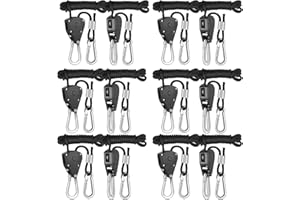 iPower 6-Pair 1/8 Inch 8-Feet (2.4m) Long Heavy Duty Adjustable Rope Clip Hanger,150lbs (68kg) Weight Capacity, Reinforced Metal Internal Gears, Black