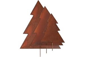 Deko Kind Set di 3 alberi di abete arrugginiti – resistente alle intemperie – ruggine – spina da giardino – metallo – statuetta da giardino – decorazione da parete – albero di ruggine – abete –