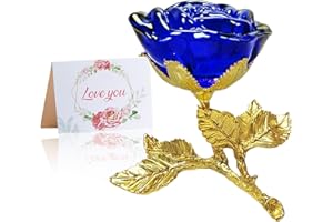 WILLUCK Blau Kristall Rose Figur mit Golden Stiel,3D Glasrose Geschenk für Sie, K9 Kristallrose mit Wunschkarte,Ewige Blume für Frauen zum Geburtstag, Muttertag, Hochzeit, Jahrestag, Valentinstag, Weihnachten