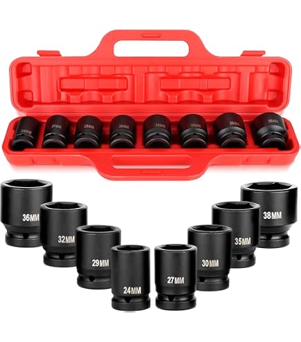 Set 10 Pezzi Chiavi A Bussola Impatto Profonde 1" - 22mm A 50mm In Acciaio Cromo Vanadio
