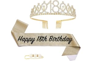 POPOYU Couronne Echarpe Diadème Femme, Tiara en Cristal pour Fête et Anniversaire, Kit Cadeau 18 Ans Fille (Or)