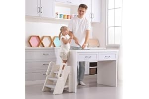 hoopyosms Sgabello per Bambini Pieghevole, Scaletta Montessori per Bagno e Cucina, Altezza Regolabile, Antiscivolo con Manici, Sedile per WC per Apprendimento, Grigio