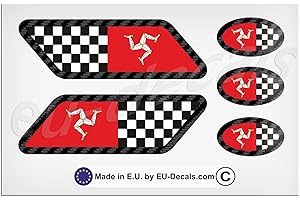 EU-DECALS - MIOVESPA COLLECTION 5 x banderas de la Isla de Man laminado con contorno de carbono para casco y bicicleta, colección MioVespa