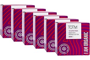 TOTM Super Flow Pads with Wings | Certified Organic Cotton | Compostable Wrappers | Naturally Soft, Absorbent & Super Comfy | 6 Packs | 60 Pads