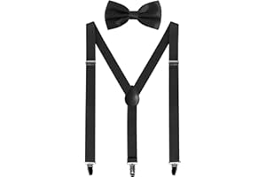 BEAFACE Mens Braces and Bow Tie Set, Suspenders Braces for Men Trousers with 3 Strong Clips, Elastic Adjustable Formal Braces for Wedding Business Daily-Wear