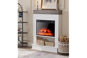 ‎M.C.HAUS M.C.Haus Elektrischer Kamin mit Kaminablage, 23"/58cm Kamineinsatz, Einstellbare Temperatur und Flammeneffekt, Offene Ablage und Tischplatte, Kamin in Ingenieurholzoptik, Eiche Rustikal & Weiß