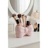Craftopya Dekoratif Fiyonk Tasarımlı &Ccedil;ok Ama&ccedil;lı D&uuml;zenleyici - Soft Pembe Makyaj Fır&ccedil;ası Standı, Masa&uuml;st&uuml; Kalemlik ve Kozmetik
