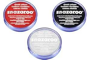 Jokeshop 18ml Snazaroo Face & Body Paint Set (BLACK WHITE & RED) Dead Vampire Halloween Make Up FX Paints