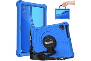 GOZOPO Dziecięce etui do Huawei MediaPad T5 10,1 cala, obracany o 360° stojak, wytrzymałe etui z paskiem na ramię (niebieskie)
