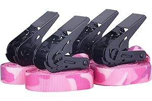 SANDAX Set di 4 cinghie a cricchetto 25mm camuffamento rosa 4m di lunghezza I cinghie di tensione con cricchetto 900 daN secondo DIN EN 12195-2 I 4 cinghie di ancoraggio certificate I cinghia di ancoraggio
