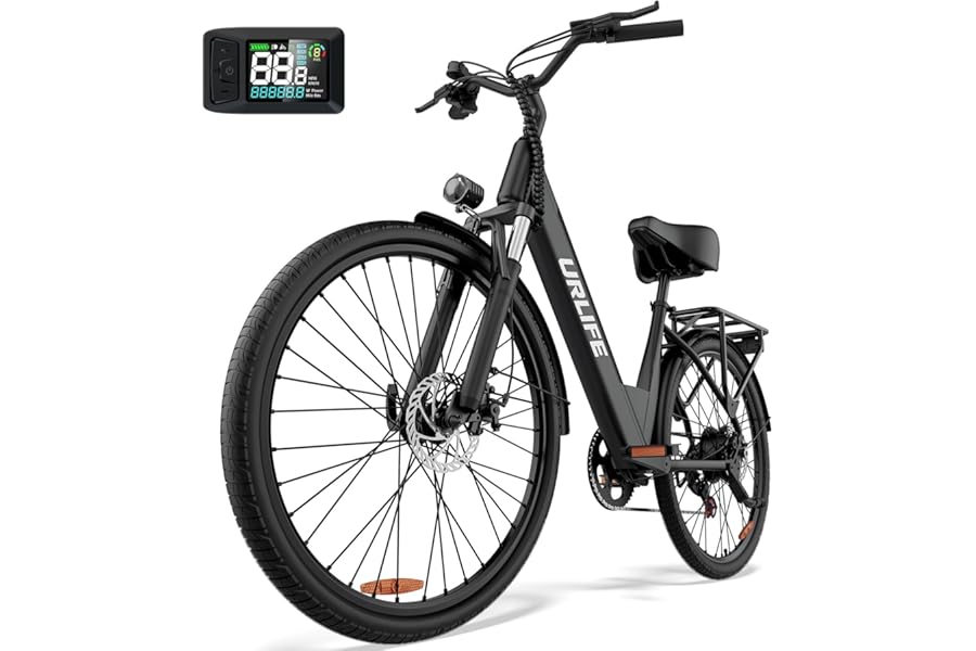 URLIFE 26" Electric Bikes for Adults, Mountain Bike with LCD Display, 36V 13AH Removable Battery 250W Powerful Motor, 7-Speed Derailleur 80KM Max Range Ebike Commute MTB