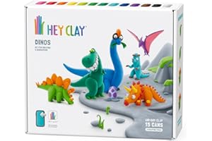 Hey Clay Dinos-Set – bunte Modellier-Kinder – lufttrockenes Ton-Set 15 Dosen und Modellierwerkzeuge mit lustiger interaktiver Anleitung