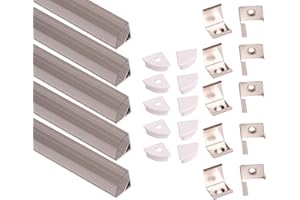 Aftertech® 5x 1m 16x16mm 5M ESQUINA REDONDA PERFIL DE ALUMINIO PARA TIRA LED BARRA RIGIDA 5MT + TAPA (TRANSPARENTE)