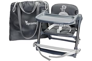 APRAMO FLIPPA Esszimmerstuhl, Baby, Kleinkind, zusammenklappbar, tragbar, Sitzerhöhung, Fütterungssitz für Kinder von 6 Monaten bis 3 Jahren, ca. 15 kg, mit Geschirr und abnehmbarem Tablett, Lunar