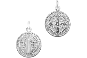 Only faith Colgante Medalla de San Benito en Plata de Ley 925, Colgante con Cruz de Poder, 1,5 cm y 2 cm