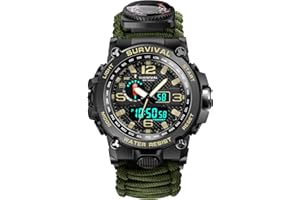 AMZEUS 23-in-1 Military Tactical Watch for Men, Multifunctional Outdoors Waterproof Survival Watches with Compass Whistle Fire Starter and Thermometer, Paracord Watch Bracelets with Outdoor Army Gear…