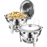 WENMILY Chafing Dish Buffet Set 5L [robusto y de alta calidad], 2 recipientes calientes de acero inoxidable [dise&ntilde;o de borde