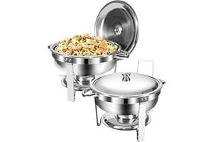 WENMILY Rund Chafing Dish Buffet Set 5L[Robust und hochwertig]2pcs Edelstahl Speisenwärmer Warmhaltebehälter &buffetwärmer[Rollrand-Design],Speisenwärmer für Catering Buffet und Part